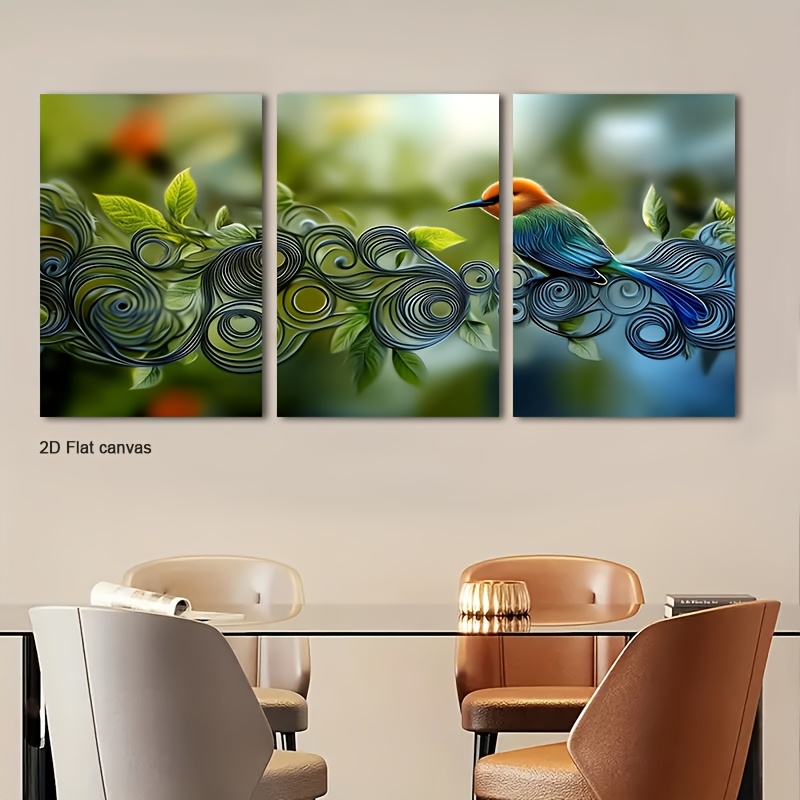 Canvas Wrap Ready - Frameless Canvas 3pcs Framed Bird On