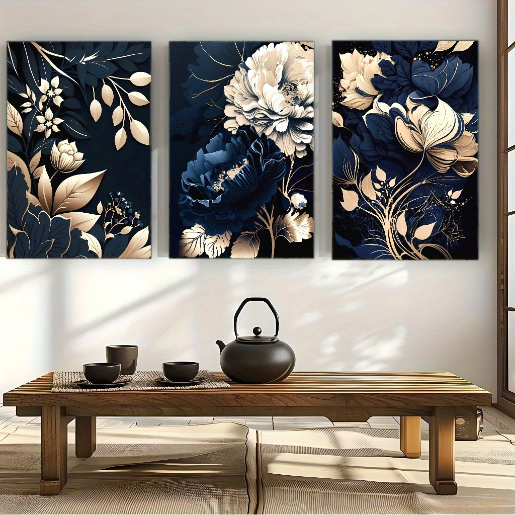 3pcs Navy Blue, Golden, Beige, - Canvas Wrap Ready review and price
